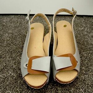 Grey and tan sandals, size 38 US 8